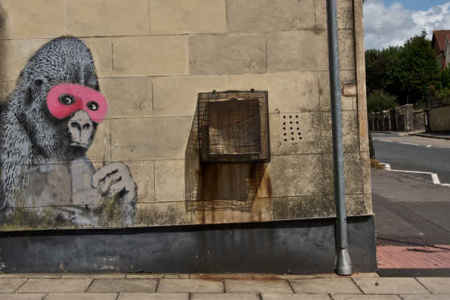 گرافیتی گوریل با ماسک صورتی اثر بنکسی